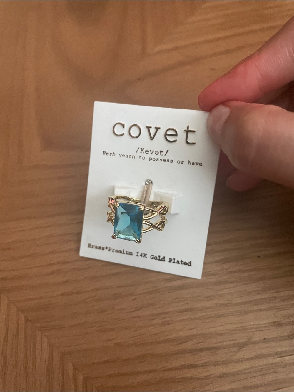 Covet Gold-Plated Ring with Blue Gemstone